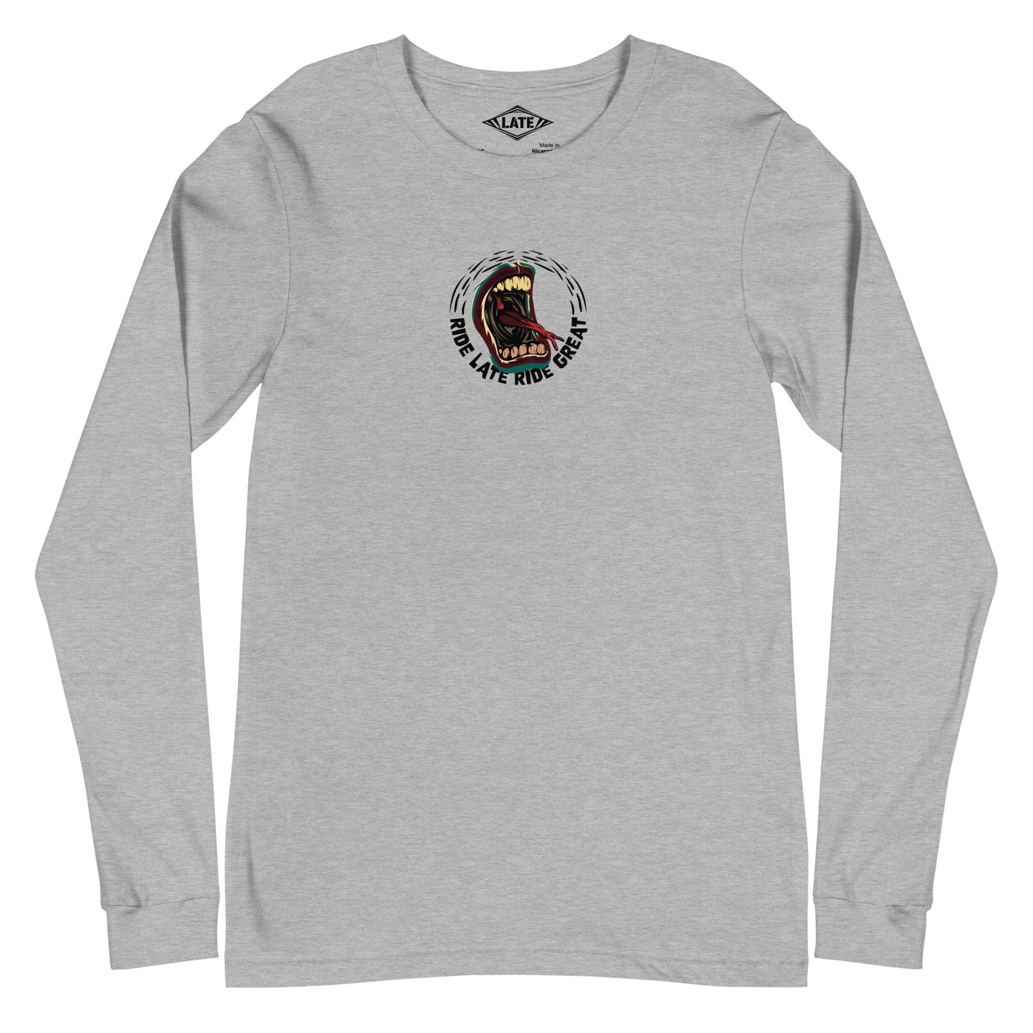 Long Sleeve skateboarding Ride Late Live Late face unisex gris