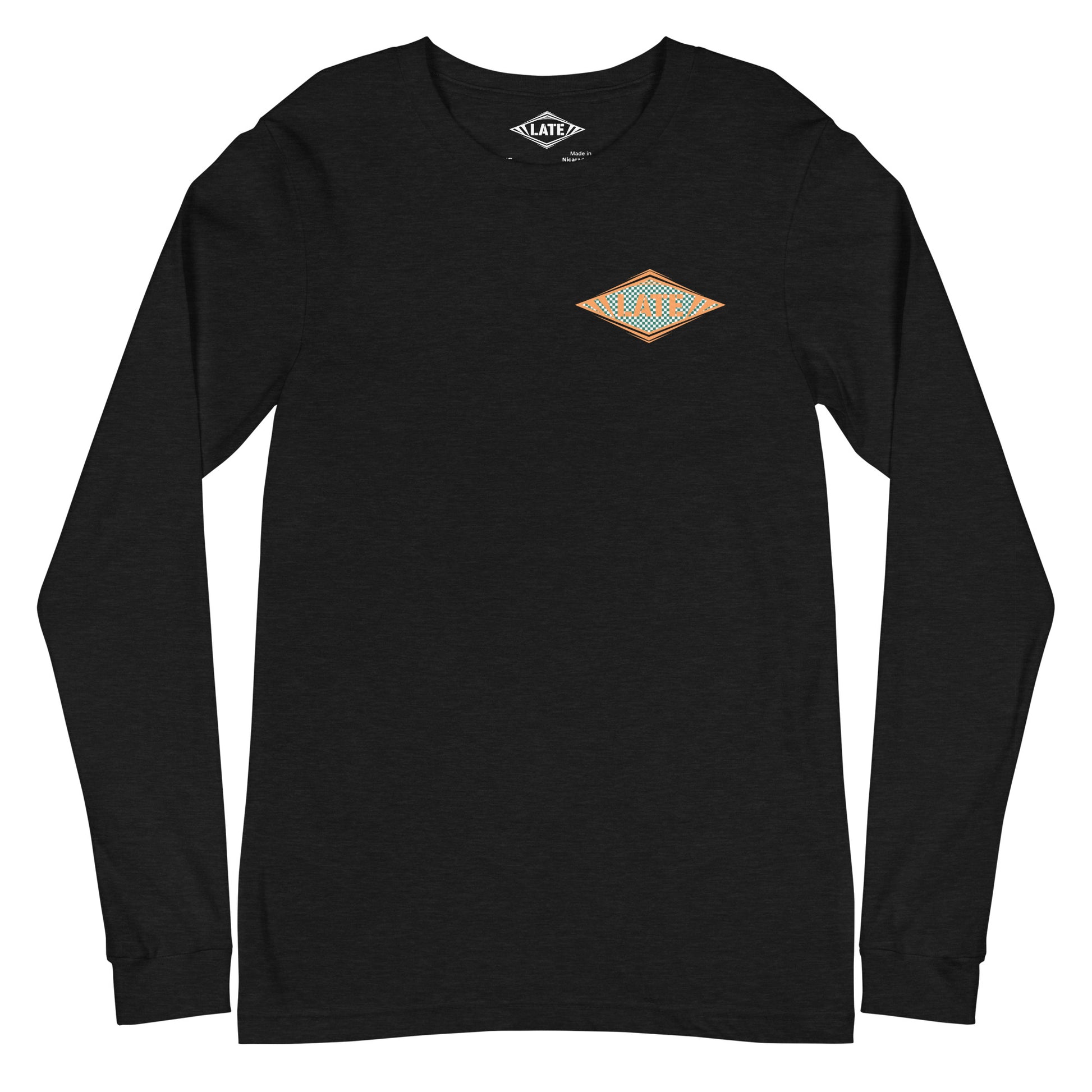 Long Sleeve Shred It skateboard style Vans carreaux et logo Late skate, unisex, couleur noir gris