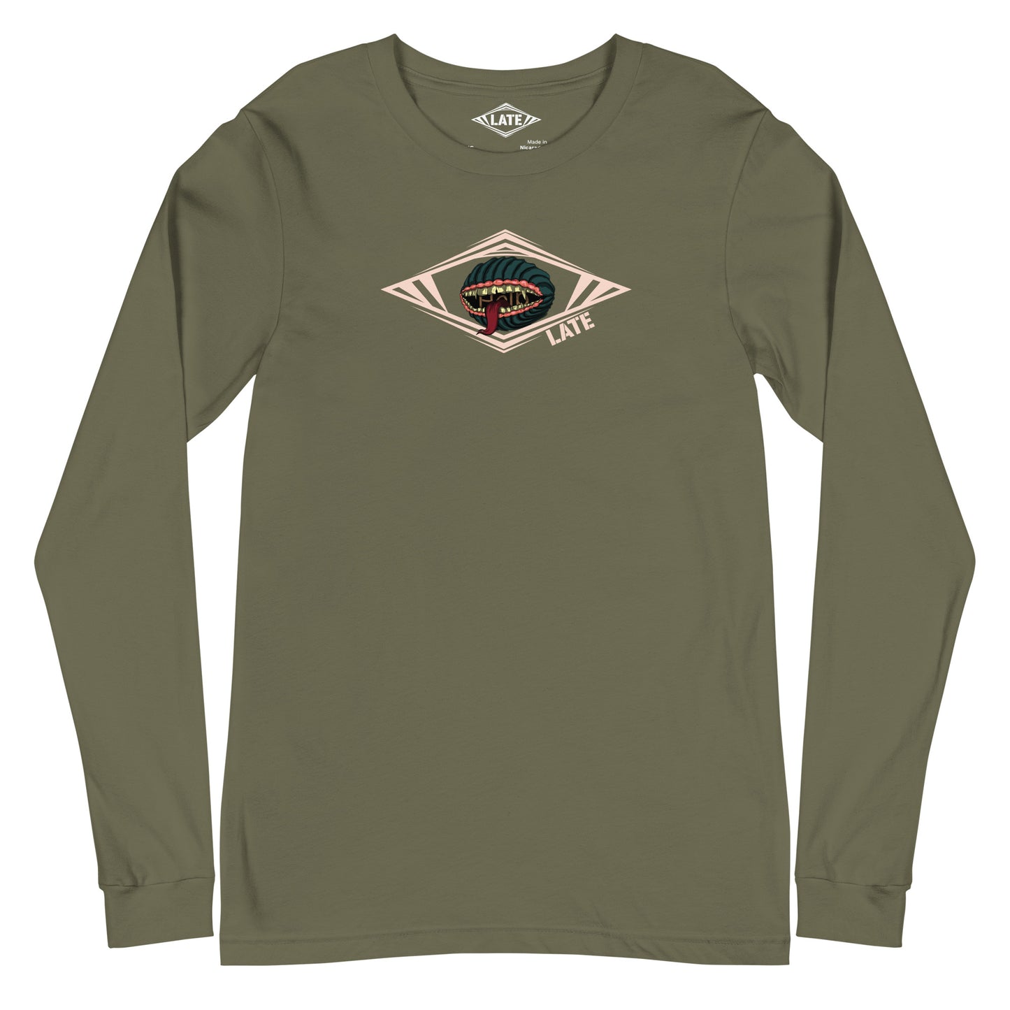 Long Sleeve Hungry volcom style plante carnivore logo Late skate unisex vert militaire