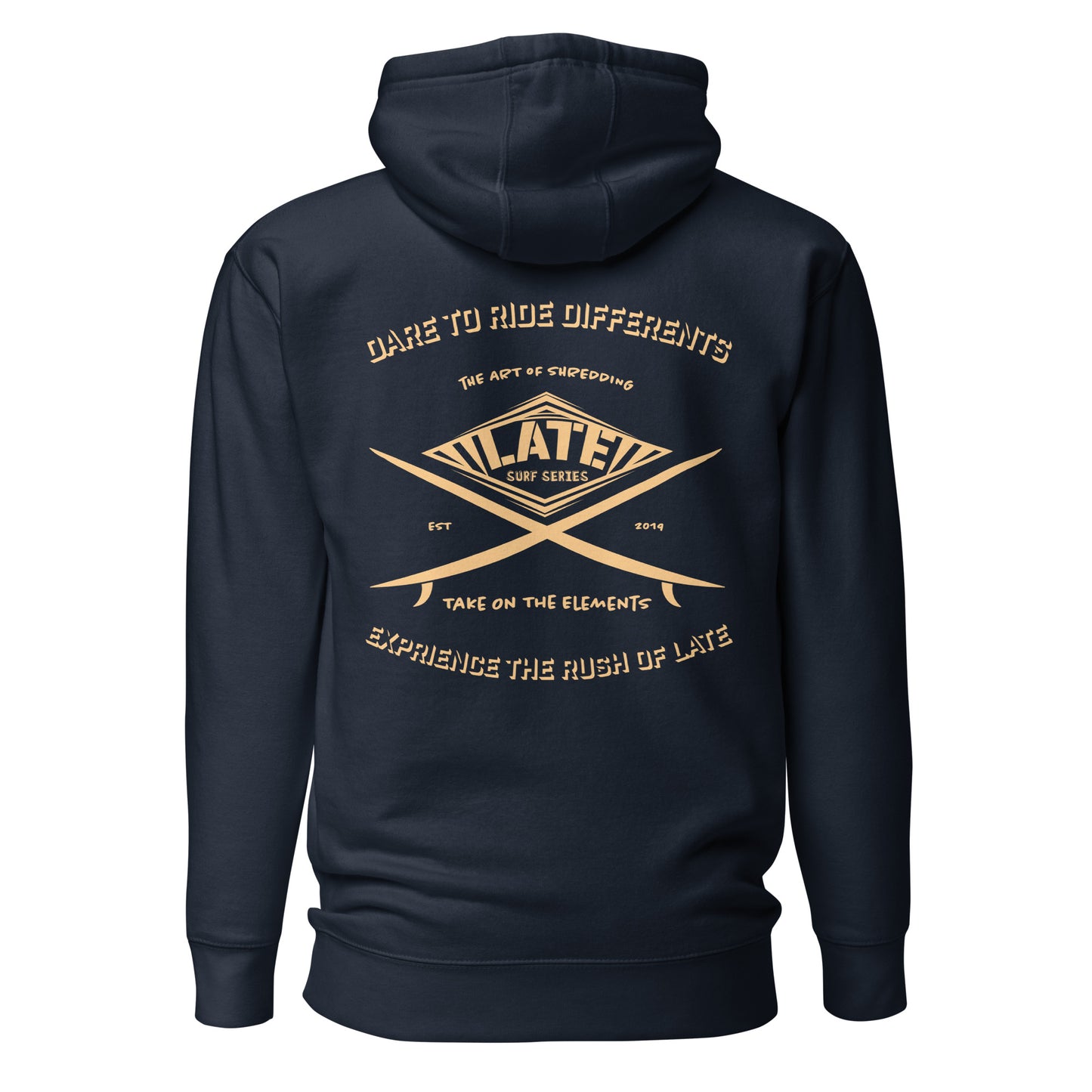 Hoodie surf navy dare to ride differents / the art of shredding / take on the elements / Logo Late surf series