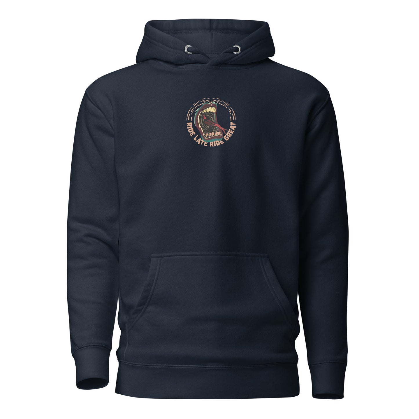 Hoodie navy face unisex Ride Late Live Great design bouche hurle style santa cruz surfing
