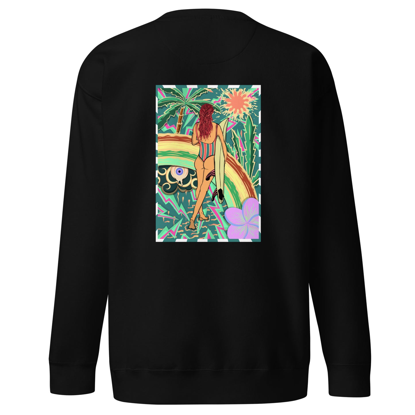 Sweatshirt surfeuse Walk Of Life psychédélique palmier fleur de vanille, sweat unisex couleur noir