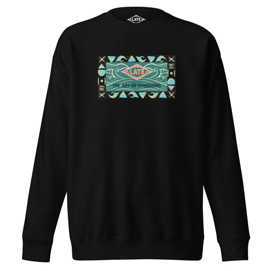 Pull vintage art of shredding, motifs hawaïen vagues, et océan avec le logo surfshop Late, sweatshirt unisex noir