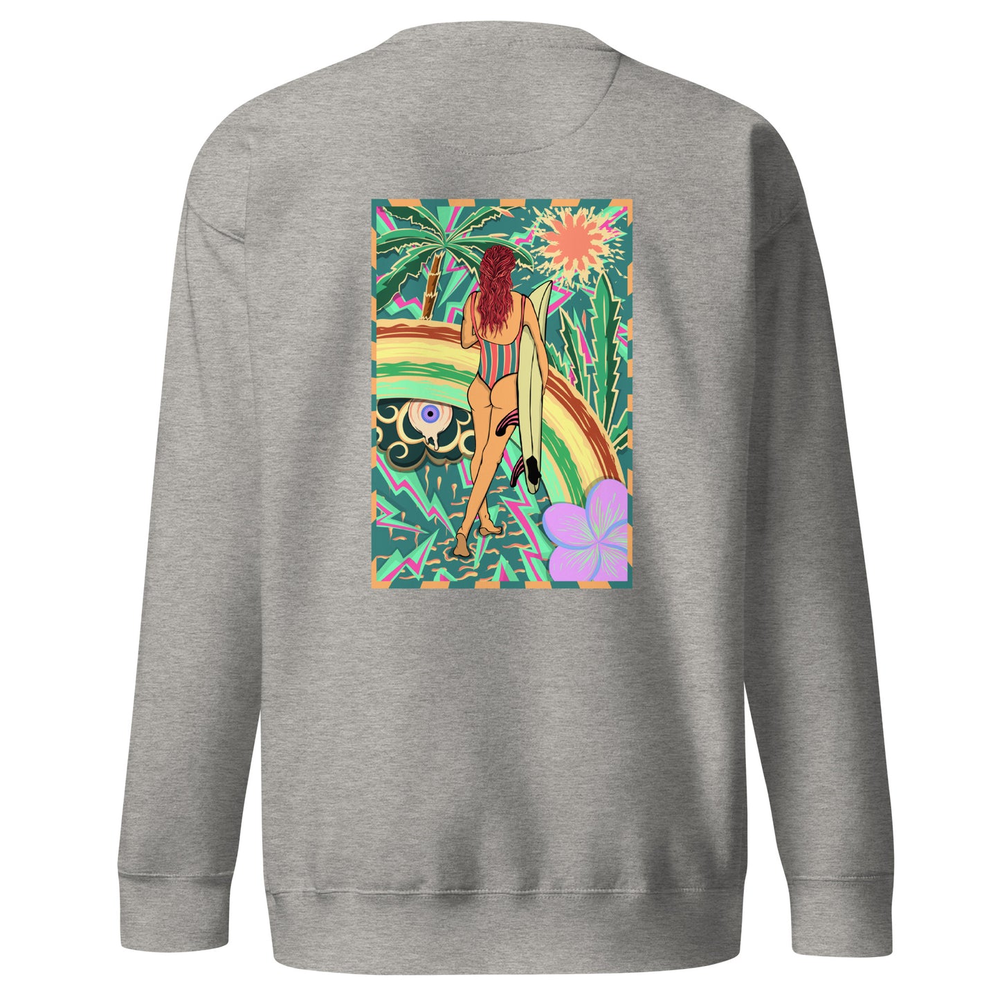 Sweatshirt surfeuse Walk Of Life psychédélique palmier fleur de vanille, sweat unisex couleur gris