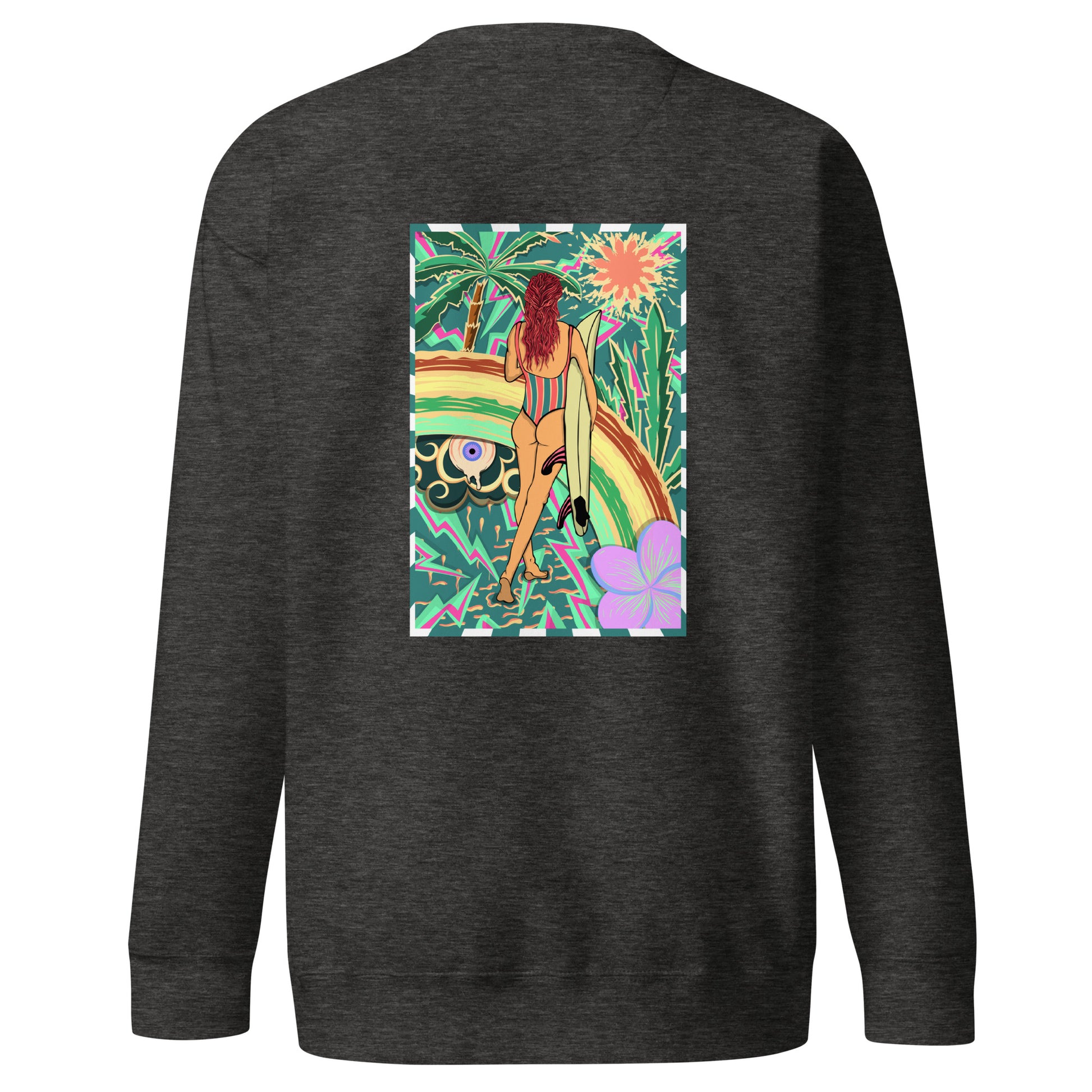 Sweatshirt surfeuse Walk Of Life psychédélique palmier fleur de vanille, sweat unisex couleur charcoal