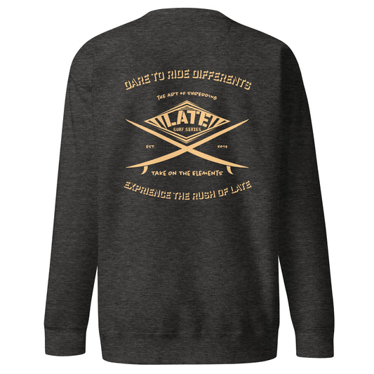 Sweatshirt surfboard dare to ride differents Take On The Elements experience the rush with Late de dos unisex couleur charcoal