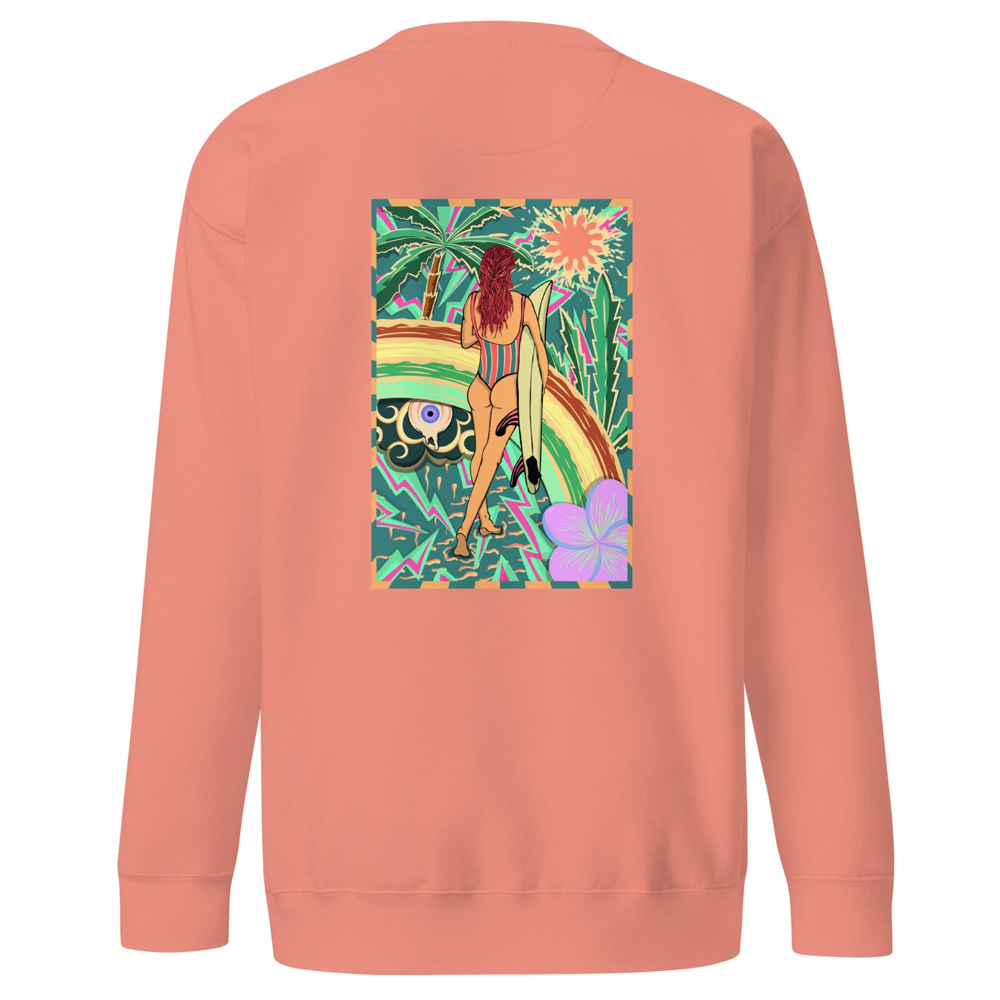Sweatshirt surfeuse Walk Of Life psychédélique palmier fleur de vanille, sweat unisex couleur rose