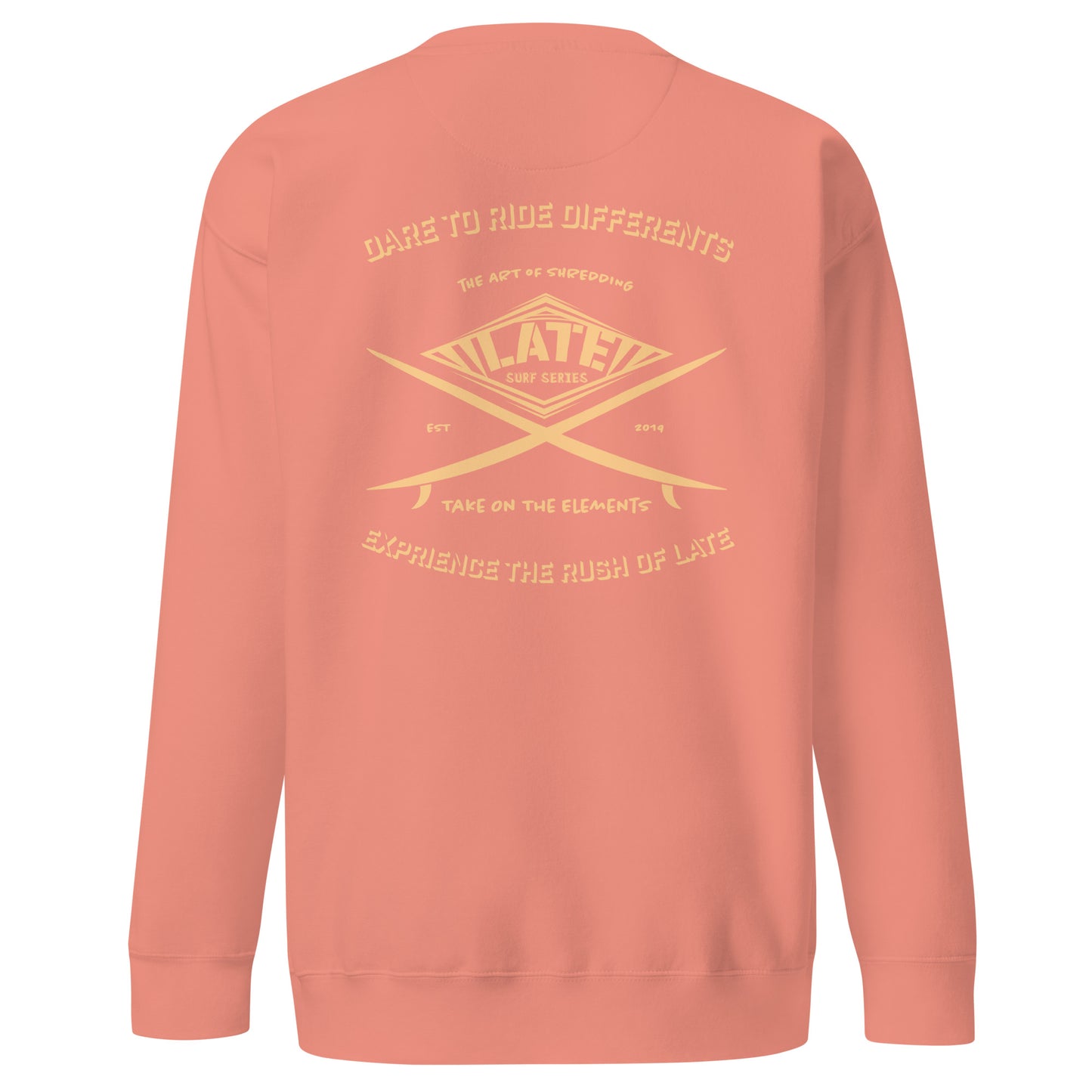 Sweatshirt surfboard dare to ride differents Take On The Elements experience the rush with Late de dos unisex couleur rose