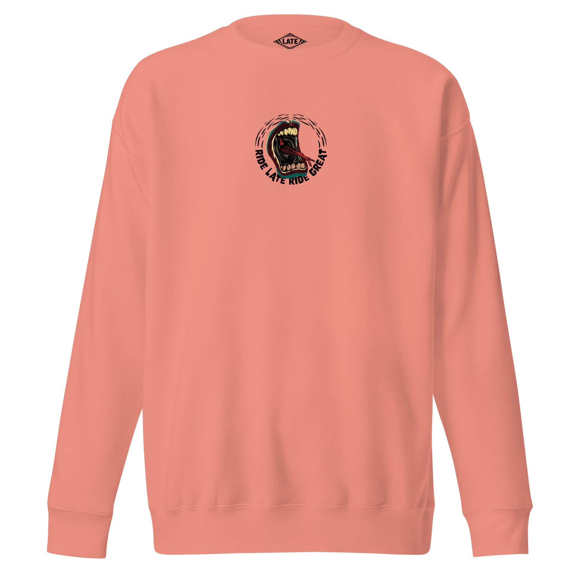 Sweatshirt Ride Late Live Great bouche style santacruz skateboard, marque Late, face, couleur rose
