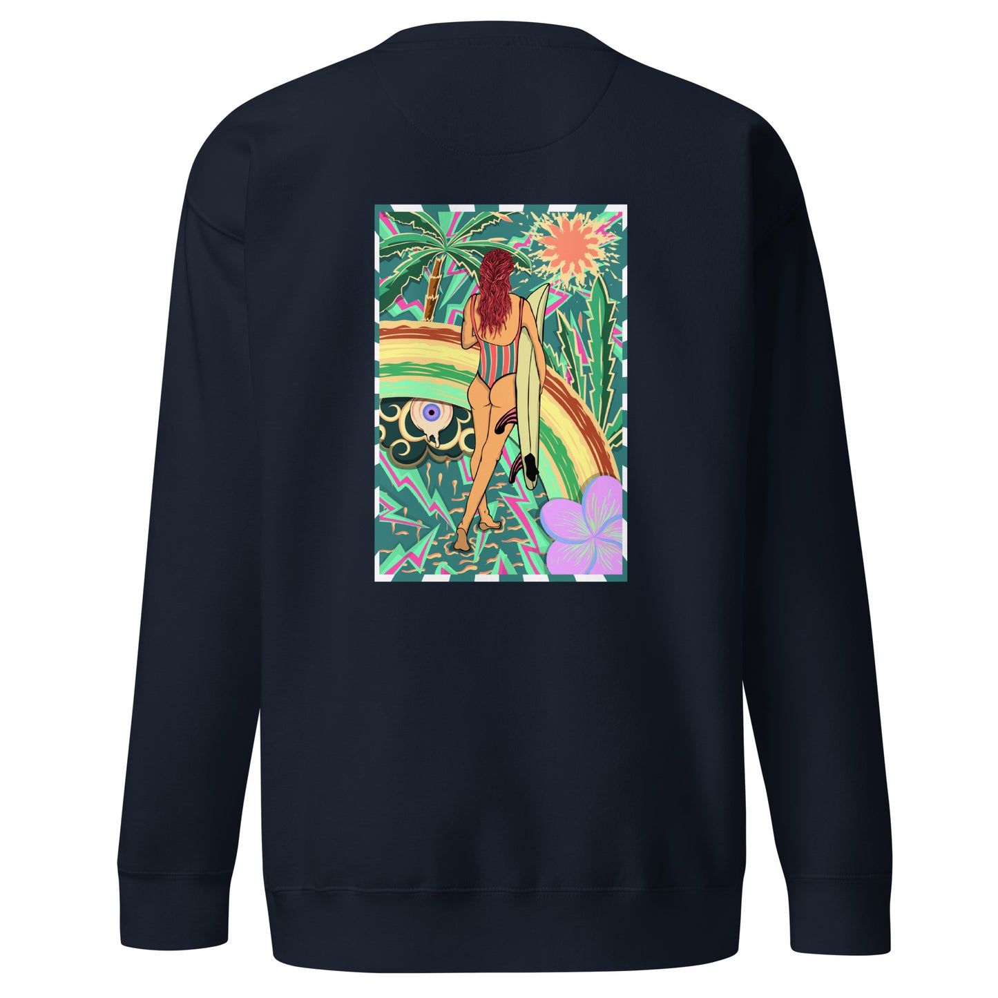 Sweatshirt surfeuse Walk Of Life psychédélique palmier fleur de vanille, sweat unisex couleur navy