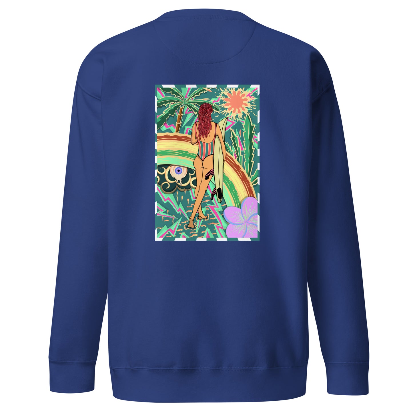 Sweatshirt surfeuse Walk Of Life psychédélique palmier fleur de vanille, sweat unisex couleur bleu