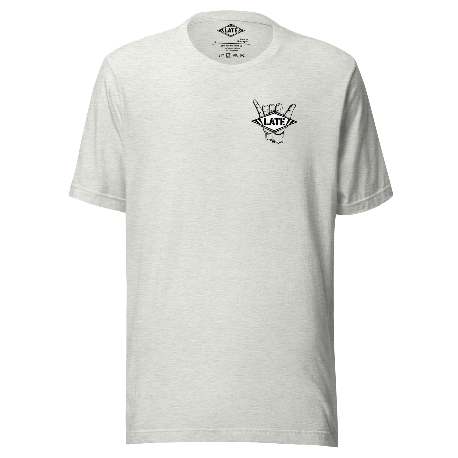 T-Shirt surfing main shaka avec le logo Late face avant t-shirt unisex couleur gris