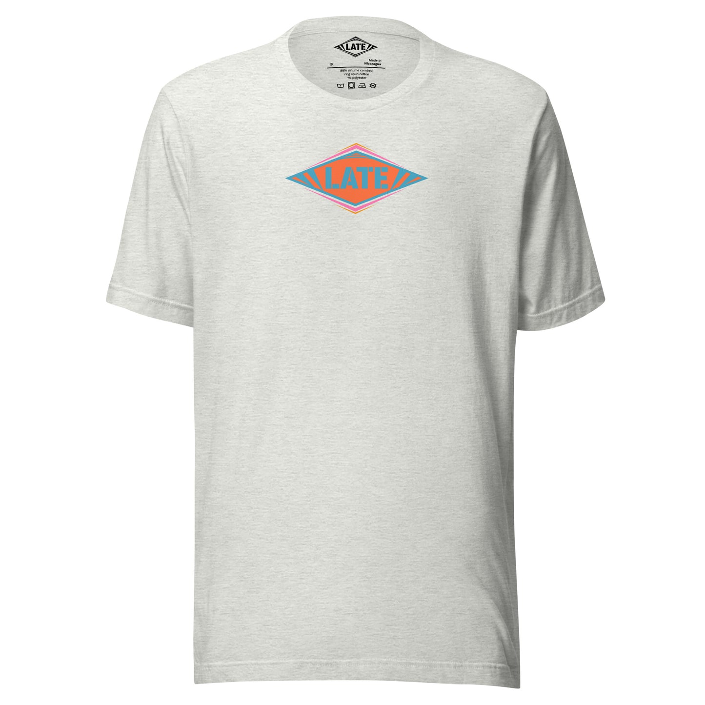T-Shirt skateboard logo Late coloré bleu orange et violet, t-shirt unisex couleur gris