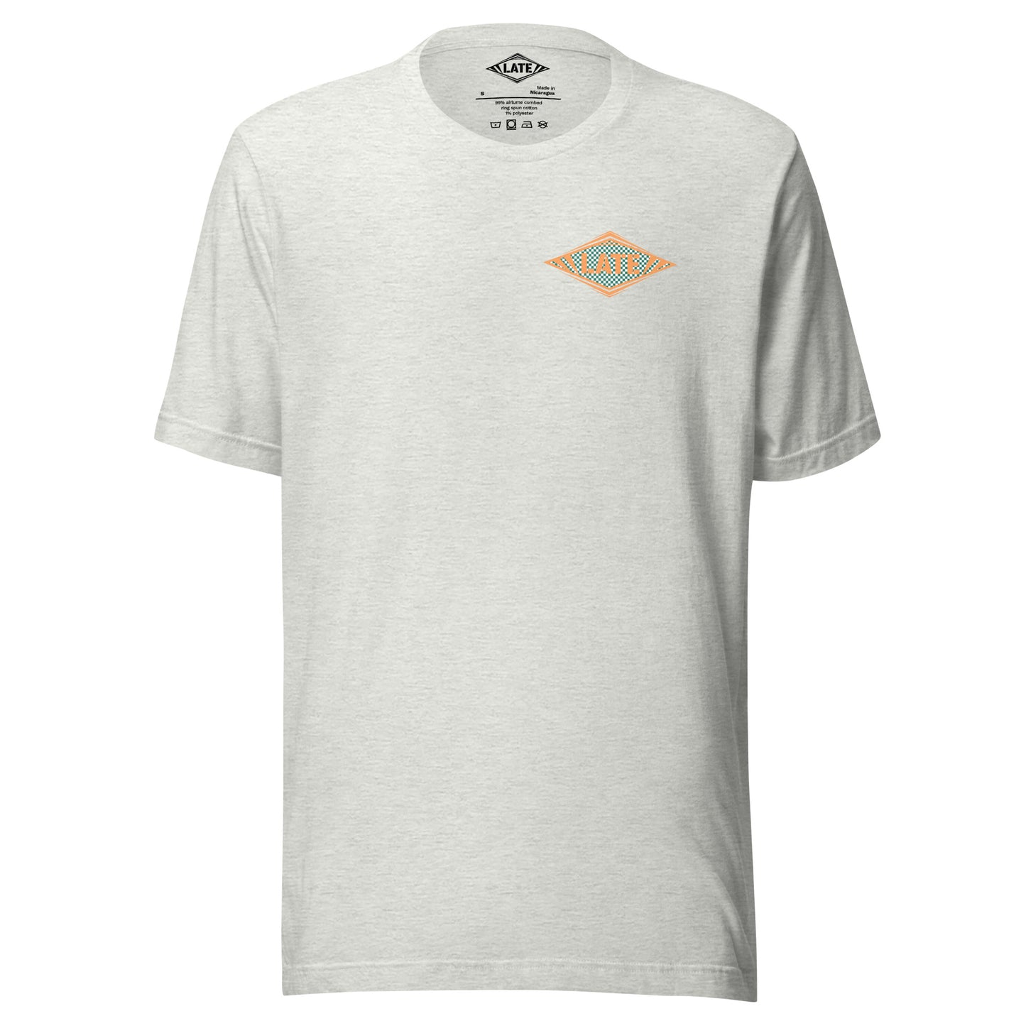 T-Shirt Shred It skateboard style Vans logo Late à carreaux. T-Shirt unisex de face couleur gris