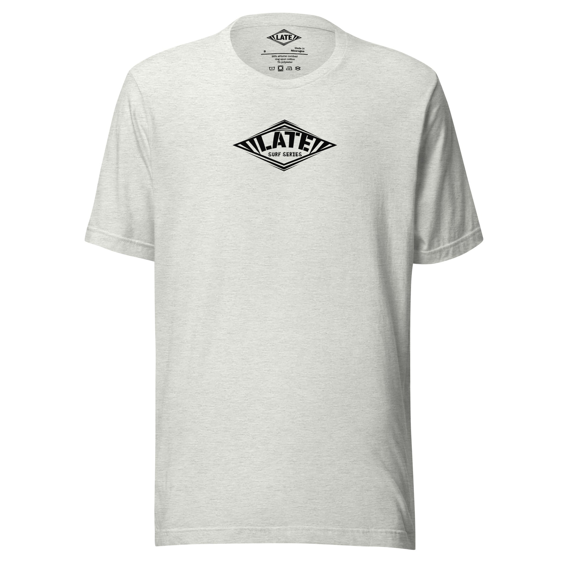 T-Shirt Take On The Elements style hurley texte surf series, et logo Late tshirt de face couleur gris