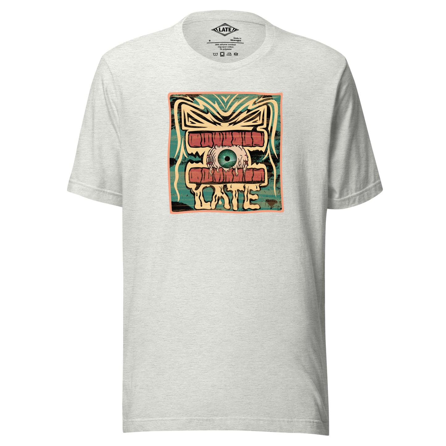 T-shirt rétro skateboarding, design couleur délavée, années 70,80, original dent et oeil skate, tee-shirt unisexe gris