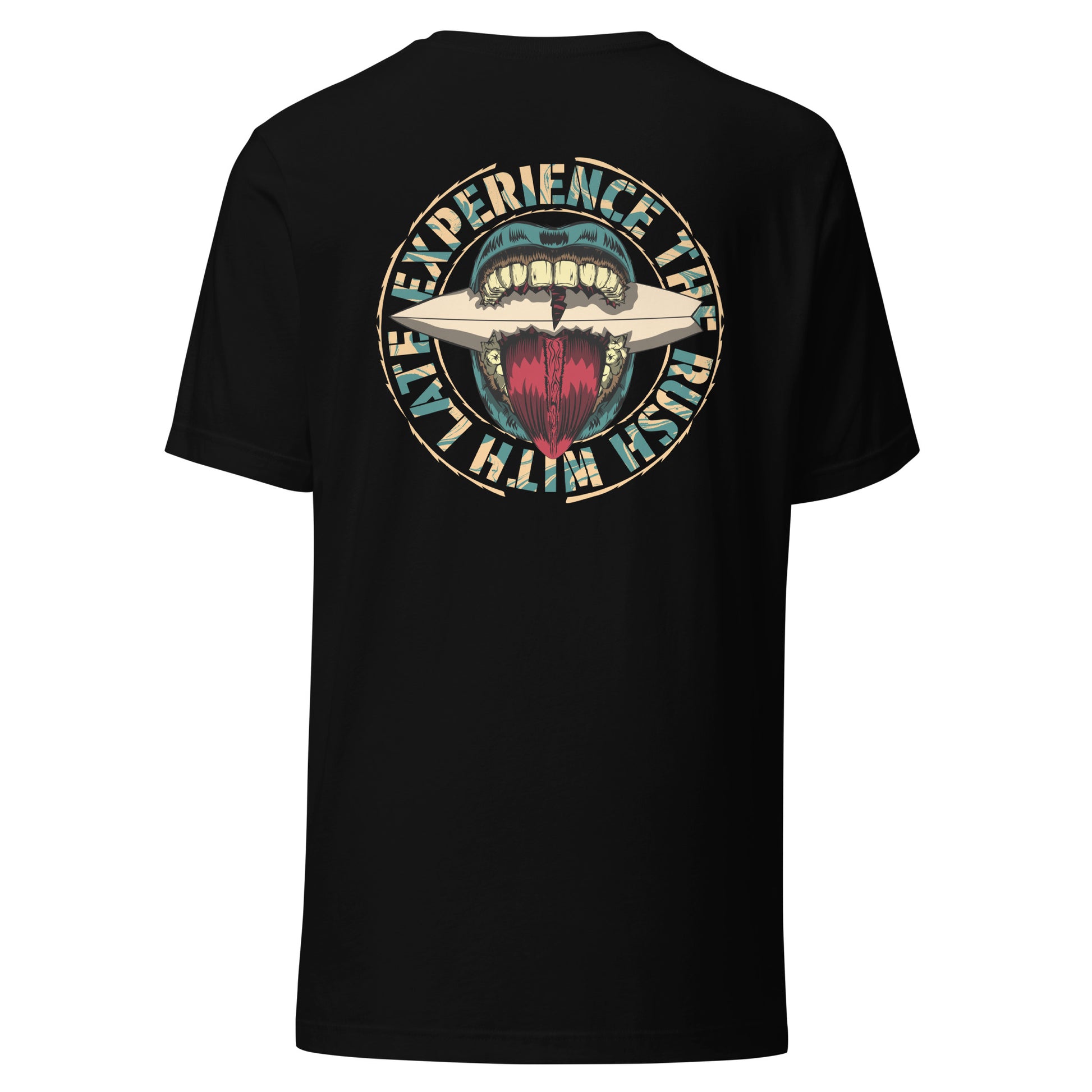 T-Shirt de surfeur style santacruz skateboarding et planche de surf texte experience the rush Late t-shirt dos couleur noir