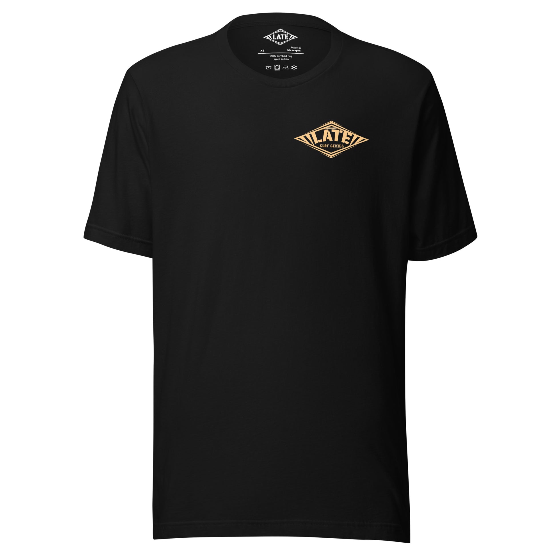 T-Shirt surfing avec Logo Late et texte surf series face et couleur noir
