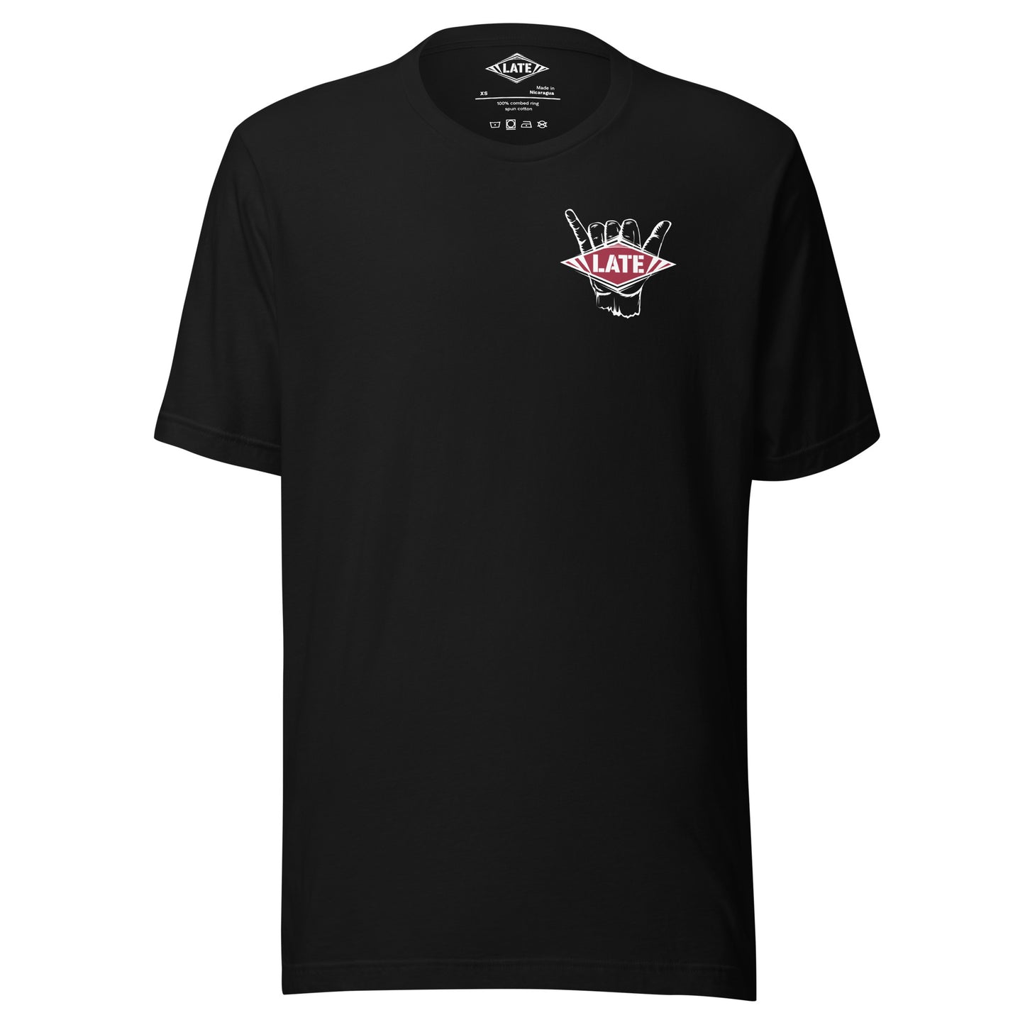 T-Shirt surfing main shaka avec le logo Late face avant t-shirt unisex couleur noir