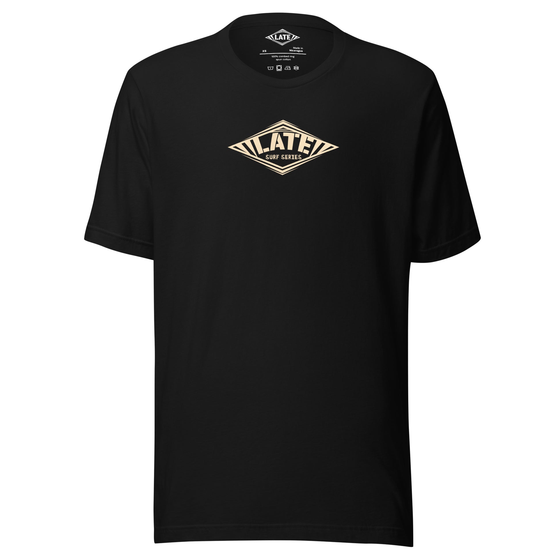 T-Shirt Take On The Elements style hurley texte surf series, et logo Late tshirt de face couleur noir