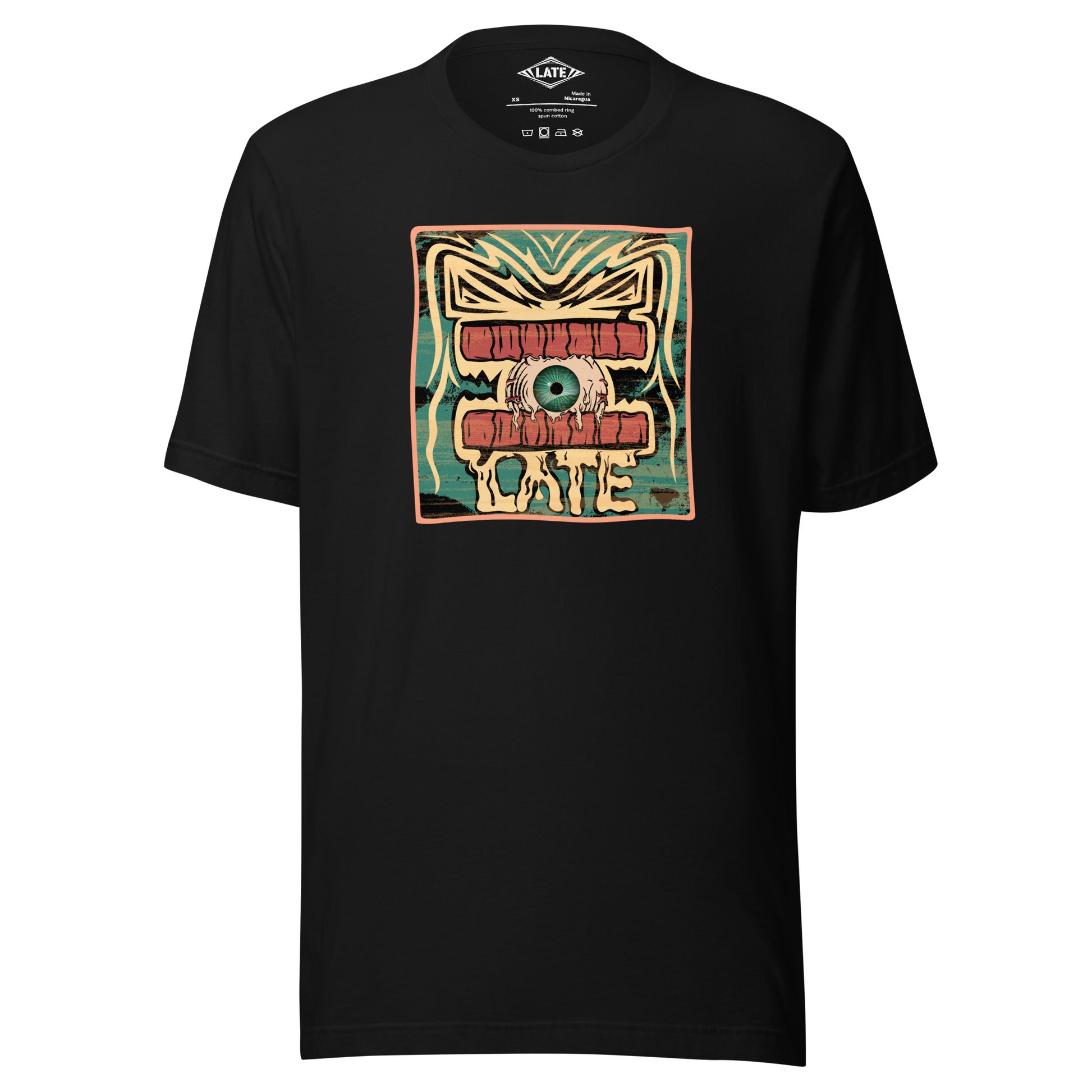 T-shirt rétro skateboarding, design couleur délavée, années 70,80, original dent et oeil skate, tee-shirt unisexe  noir