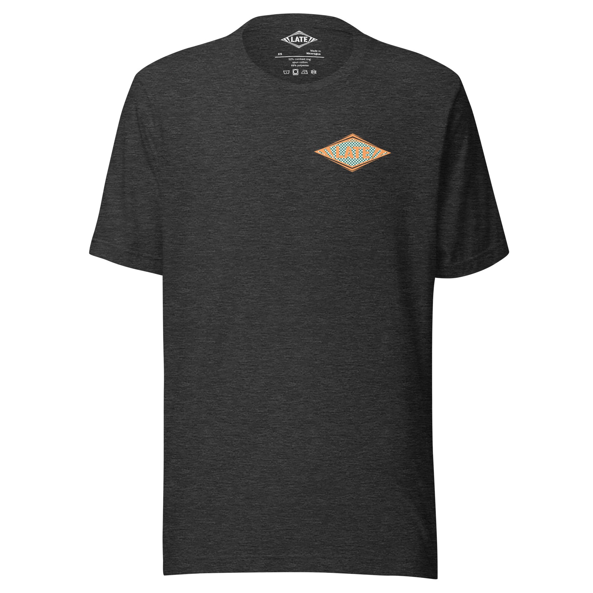 T-Shirt Shred It skateboard style Vans logo Late à carreaux. T-Shirt unisex de face couleur gris foncé