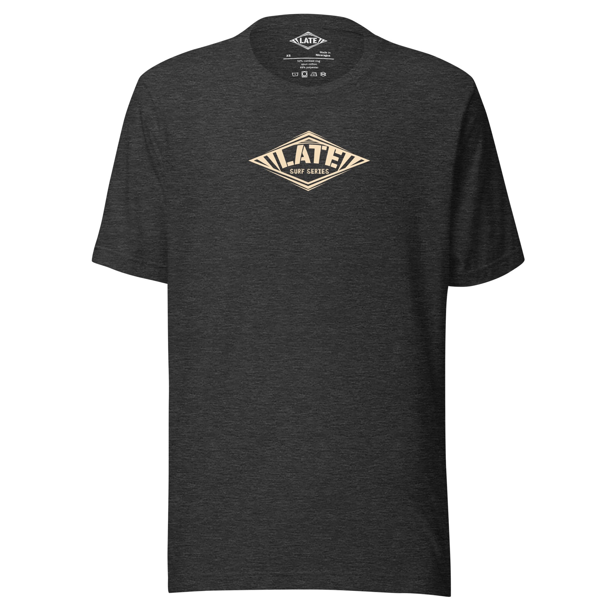 T-Shirt Take On The Elements style hurley texte surf series, et logo Late tshirt de face couleur gris foncé