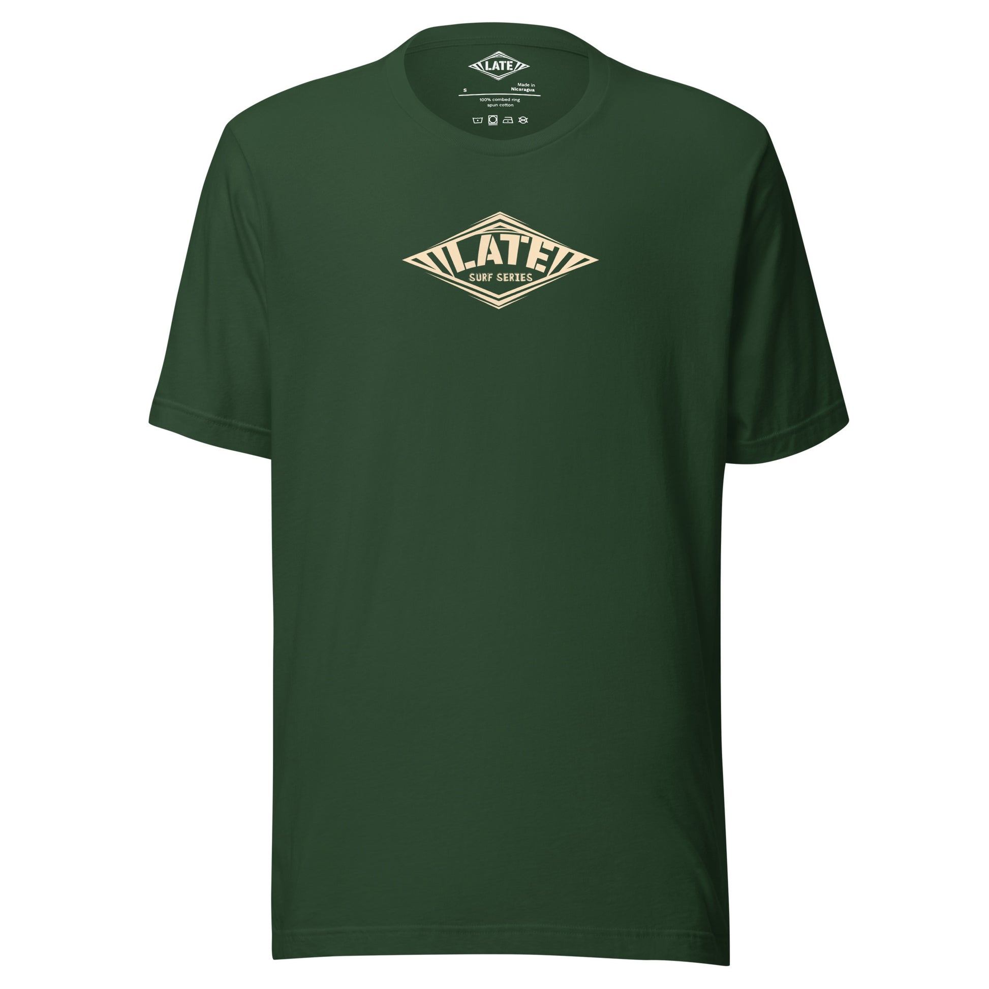 T-Shirt Take On The Elements style hurley texte surf series, et logo Late tshirt de face couleur vert forêt