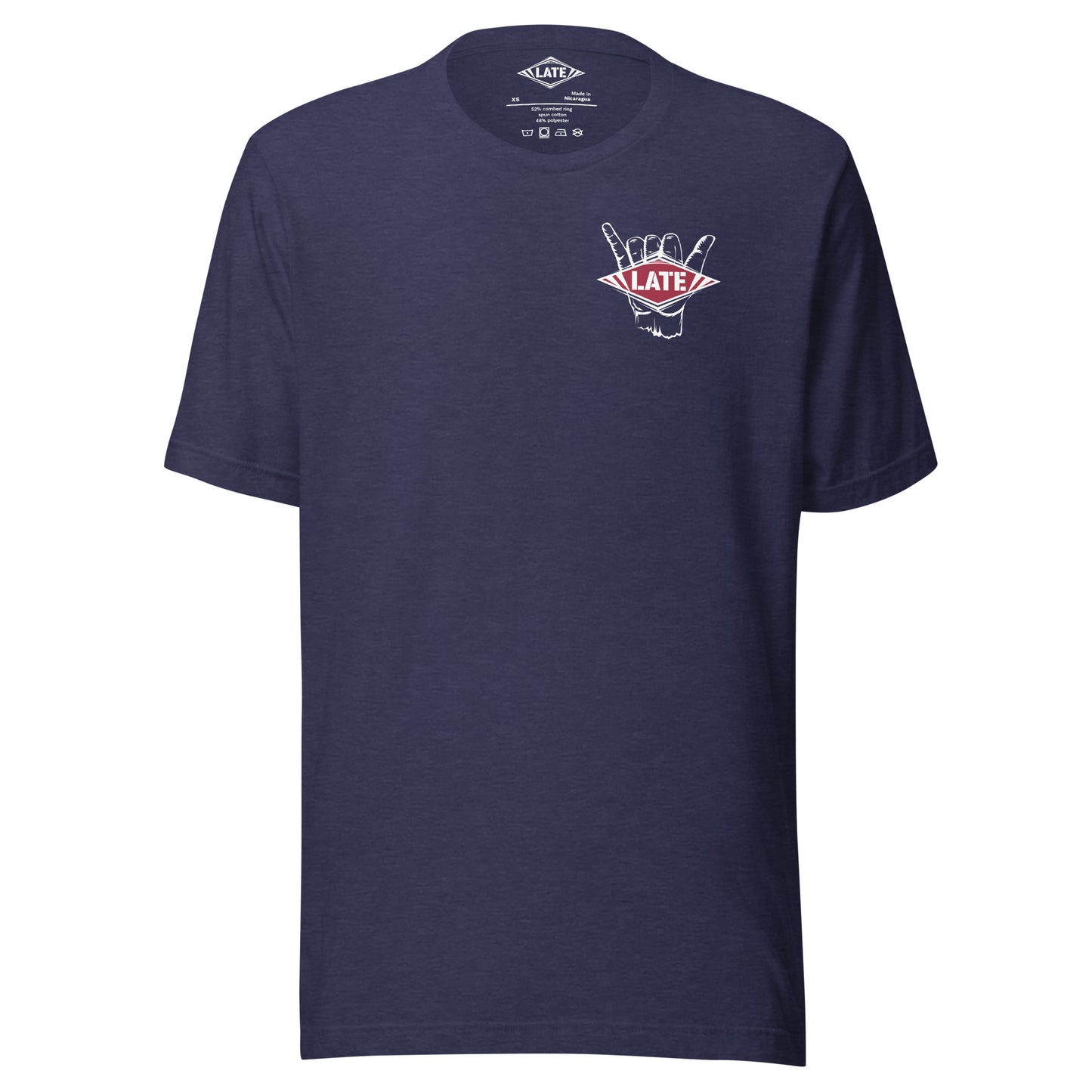 T-Shirt surfing main shaka avec le logo Late face avant t-shirt unisex couleur bleu nuit