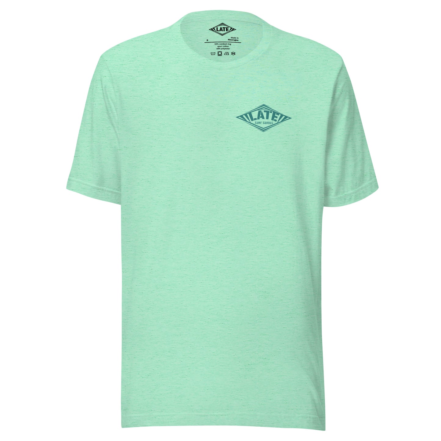 T-Shirt surfing avec Logo Late et texte surf series face et couleur heather mint