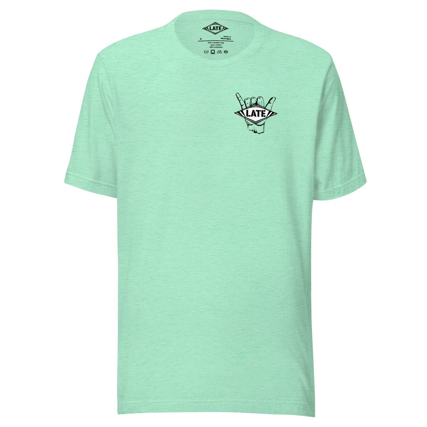 T-Shirt surfing main shaka avec le logo Late face avant t-shirt unisex couleur vert menthe