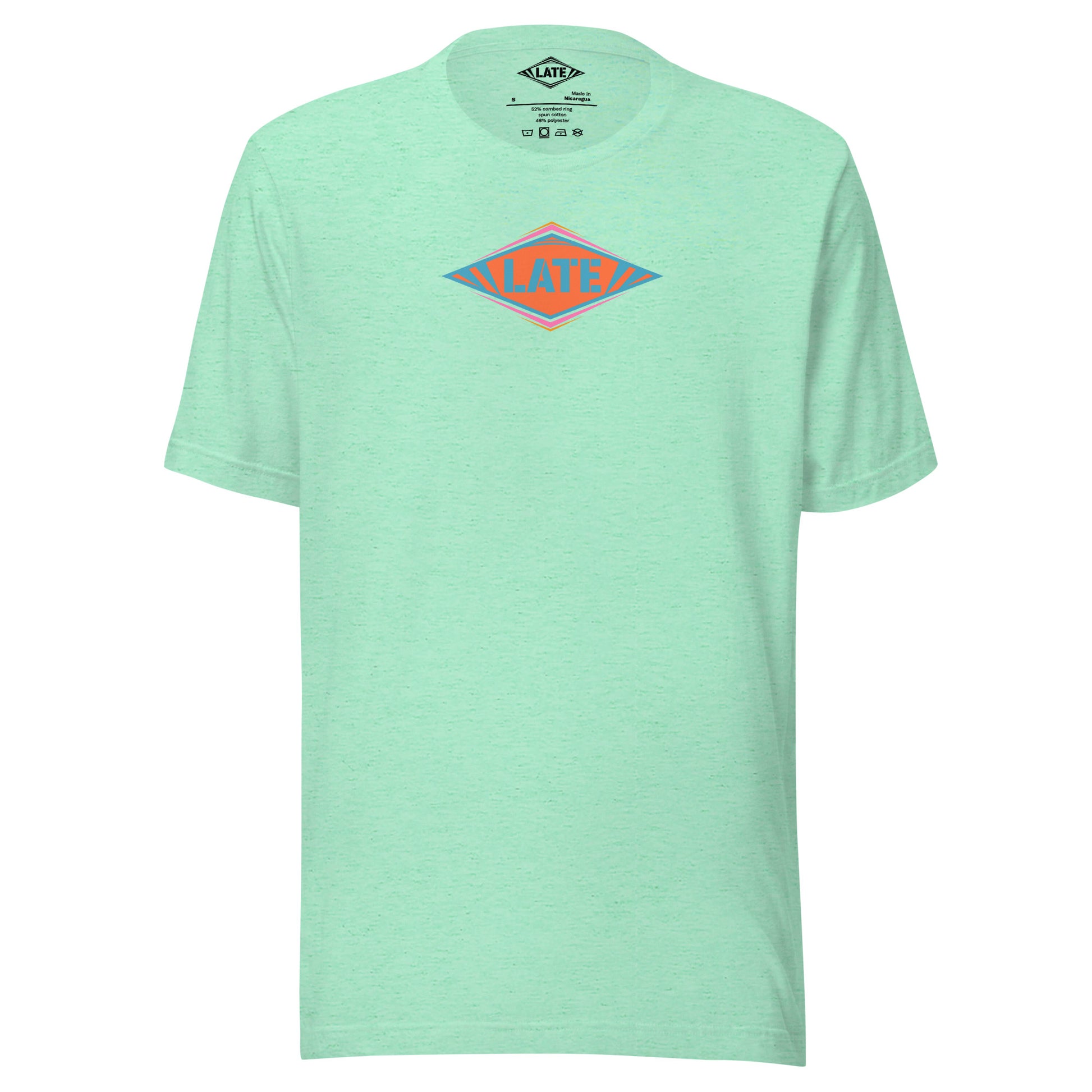 T-Shirt skateboard logo Late coloré bleu orange et violet, t-shirt unisex couleur vert claire