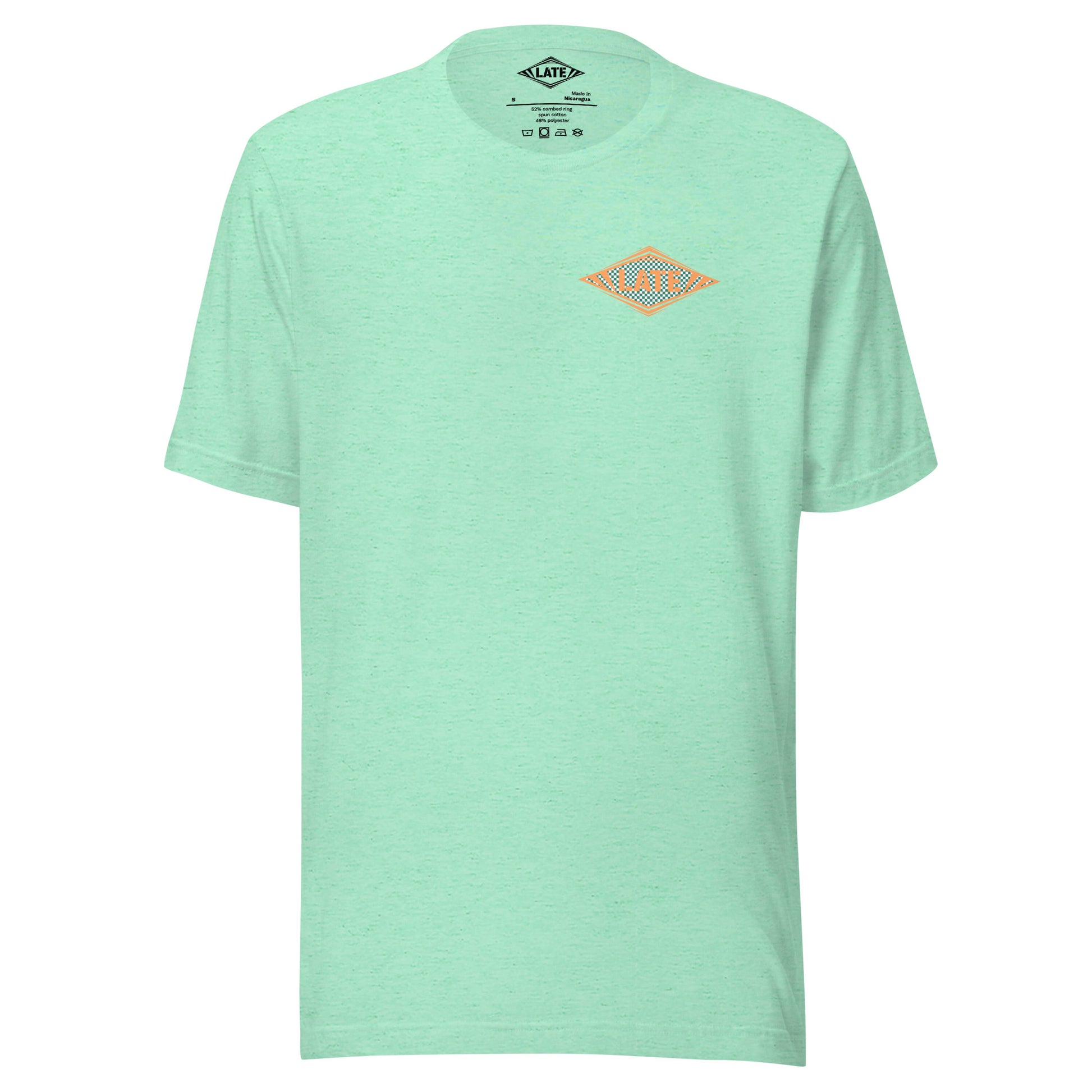 T-Shirt Shred It skateboard style Vans logo Late à carreaux. T-Shirt unisex de face couleur vert menthe