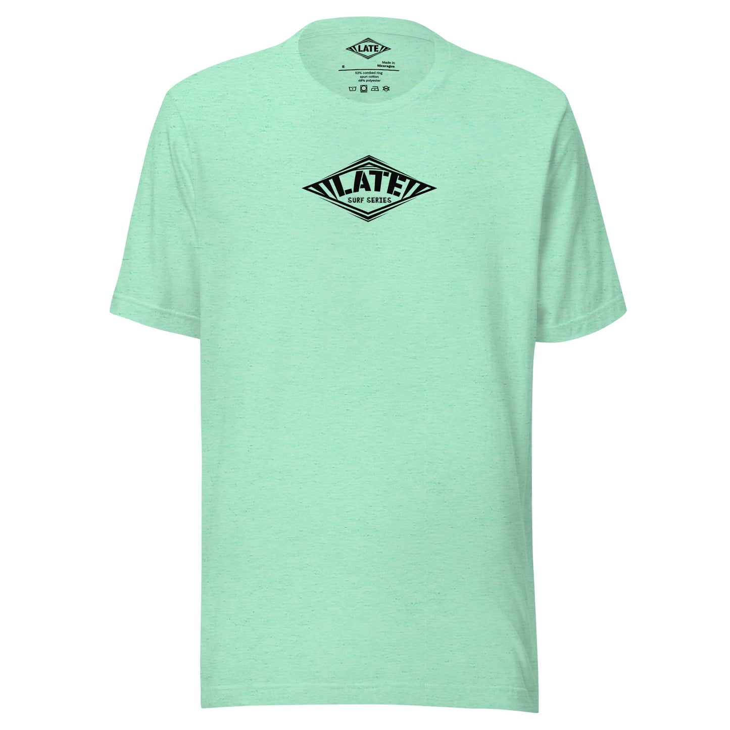 T-Shirt Take On The Elements style hurley texte surf series, et logo Late tshirt de face couleur vert pastel