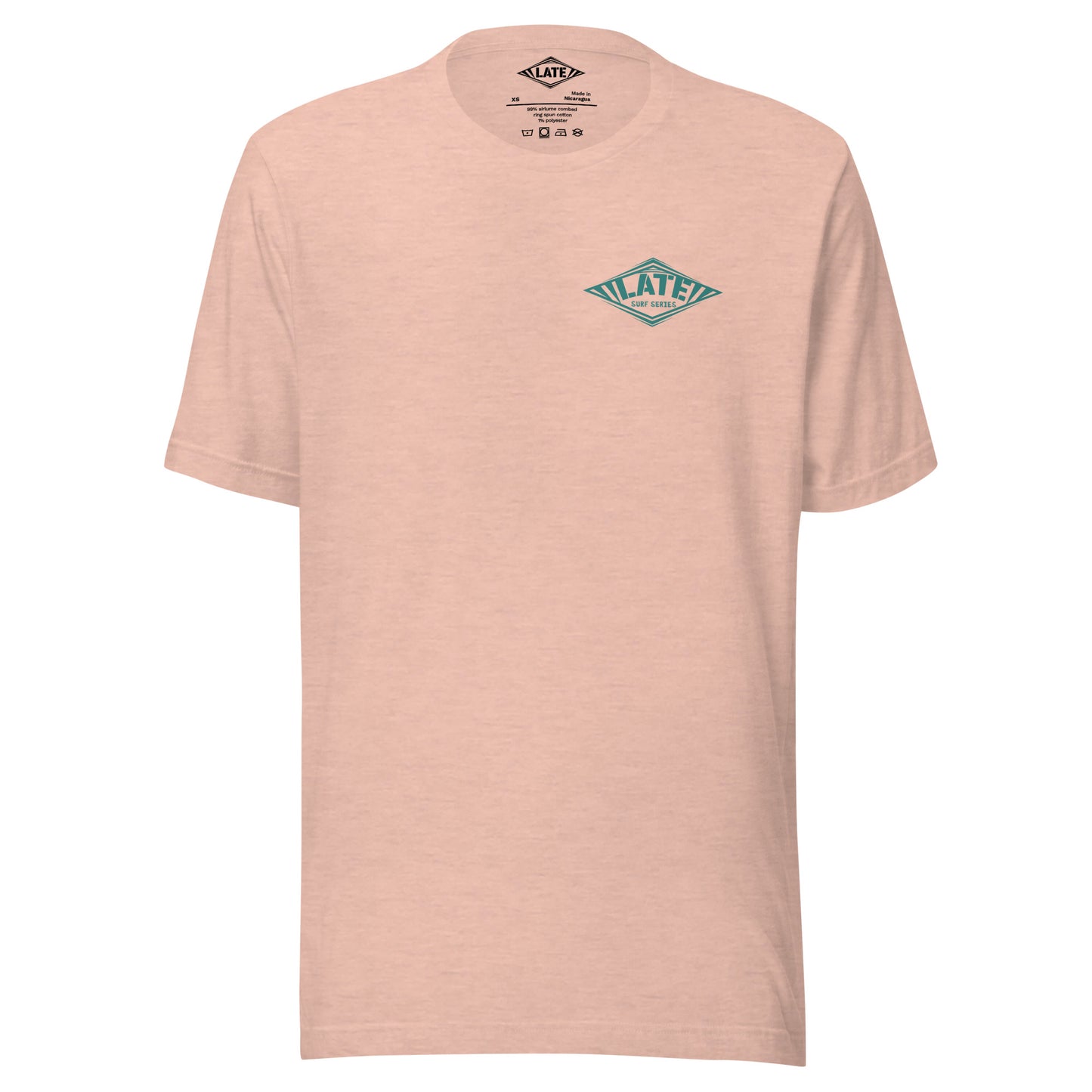 T-Shirt surfing avec Logo Late et texte surf series face et couleur heather peach