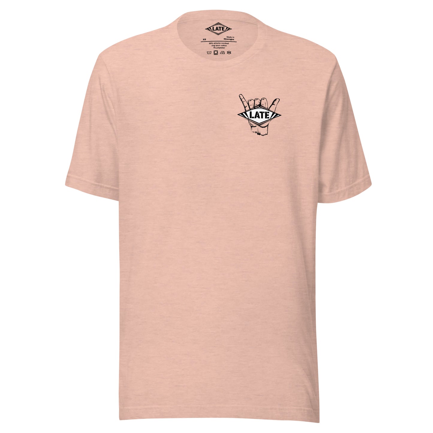 T-Shirt surfing main shaka avec le logo Late face avant t-shirt unisex couleur rose