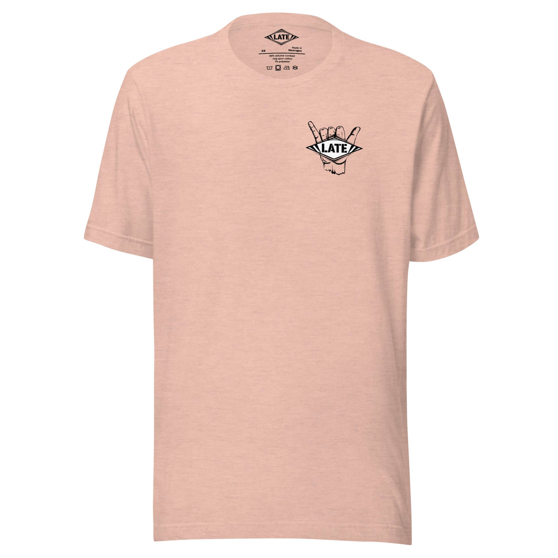T-Shirt surfing main shaka avec le logo Late face avant t-shirt unisex couleur rose
