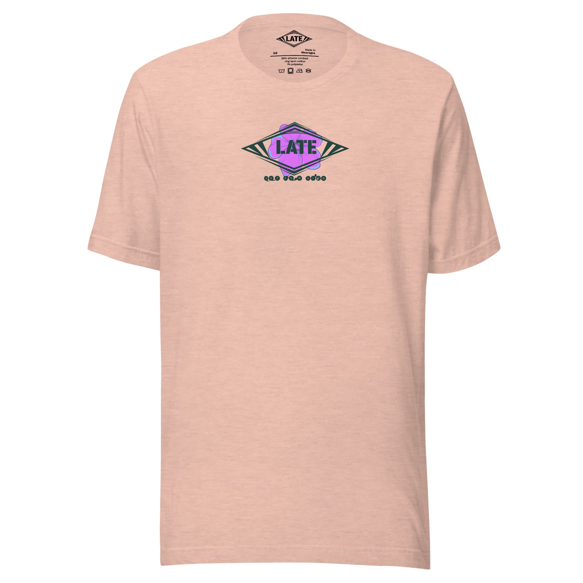 T-Shirt skate dark psychédélique de face avec motif floral texte not for kids t-shirt unisex de couleur rose peche