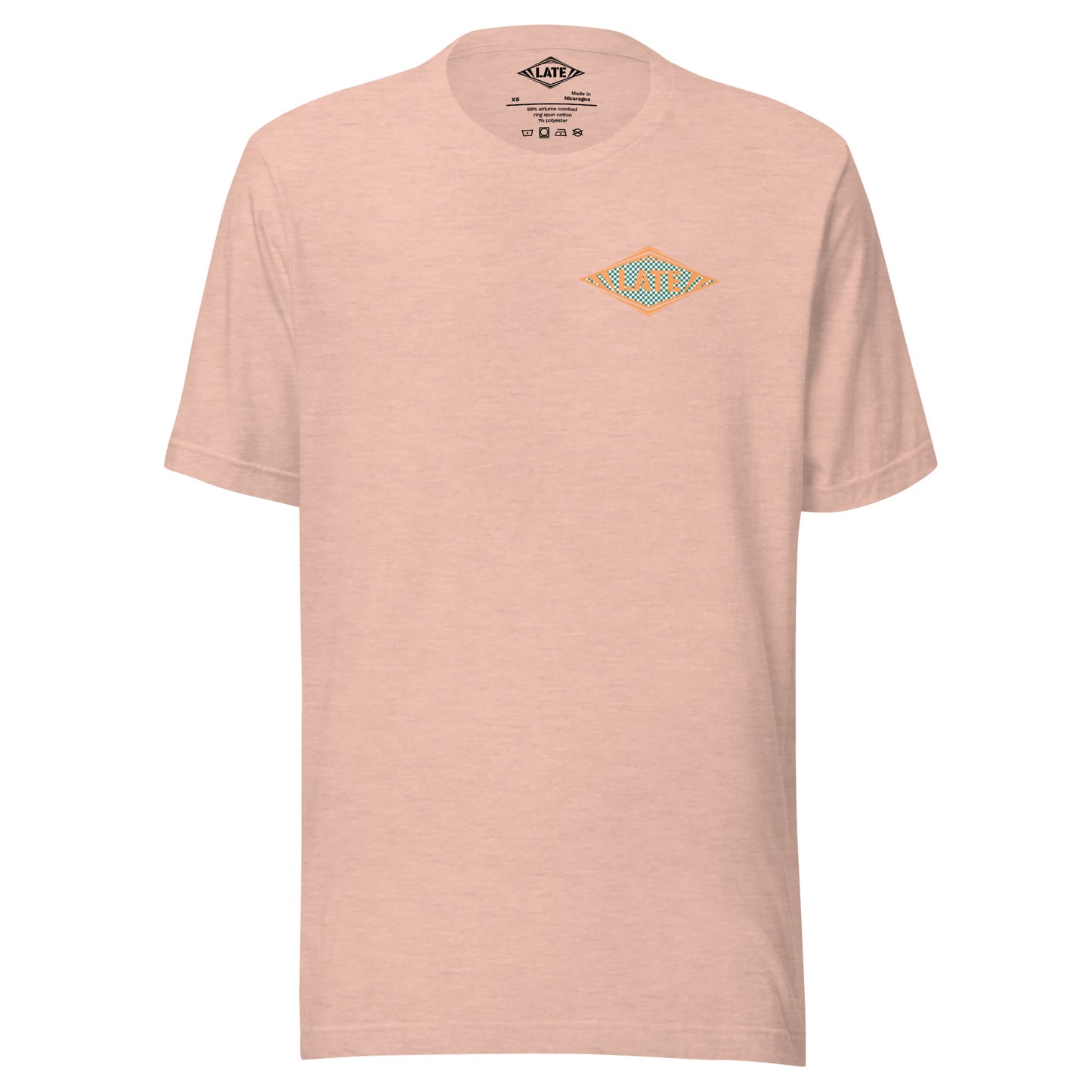 T-Shirt Shred It skateboard style Vans logo Late à carreaux. T-Shirt unisex de face couleur rose