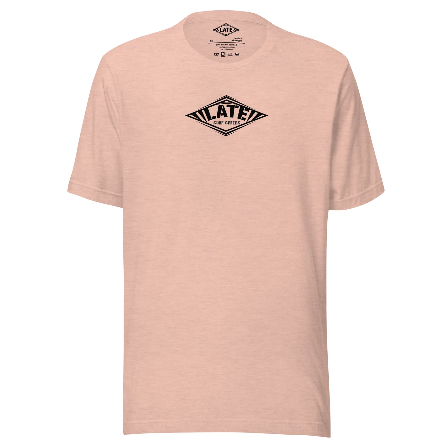 T-Shirt Take On The Elements style hurley texte surf series, et logo Late tshirt de face couleur rose