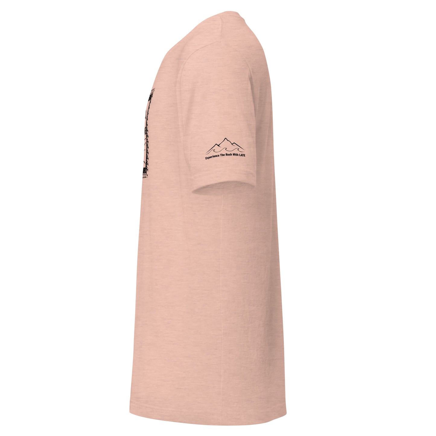 T-Shirt Tricky Wave design manche montagne et vague texte experience the rush et logo Late marque de vêtement de surf skate snowboard tshirt rose