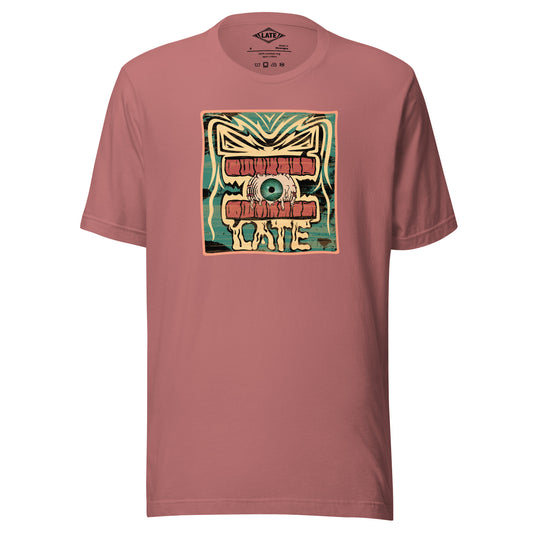 T-shirt rétro skateboarding, design couleur délavée, années 70,80, original dent et oeil skate, tee-shirt unisexe mauve
