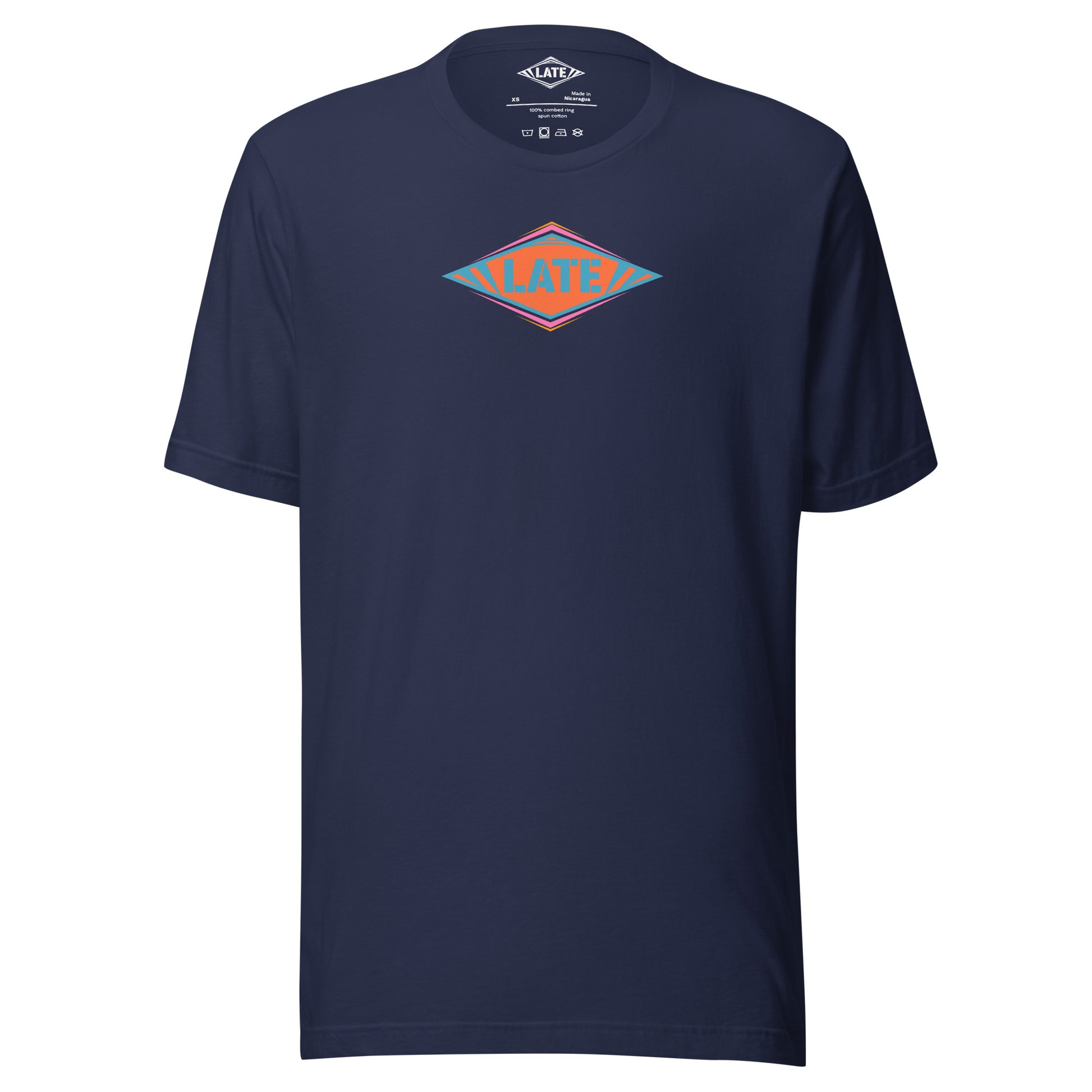 T-Shirt skateboard logo Late coloré bleu orange et violet, t-shirt unisex couleur navy