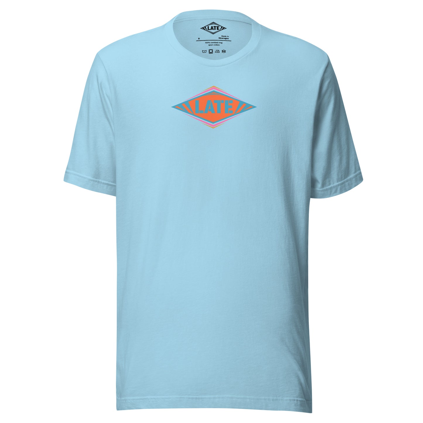 T-Shirt skateboard logo Late coloré bleu orange et violet, t-shirt unisex couleur bleu océan