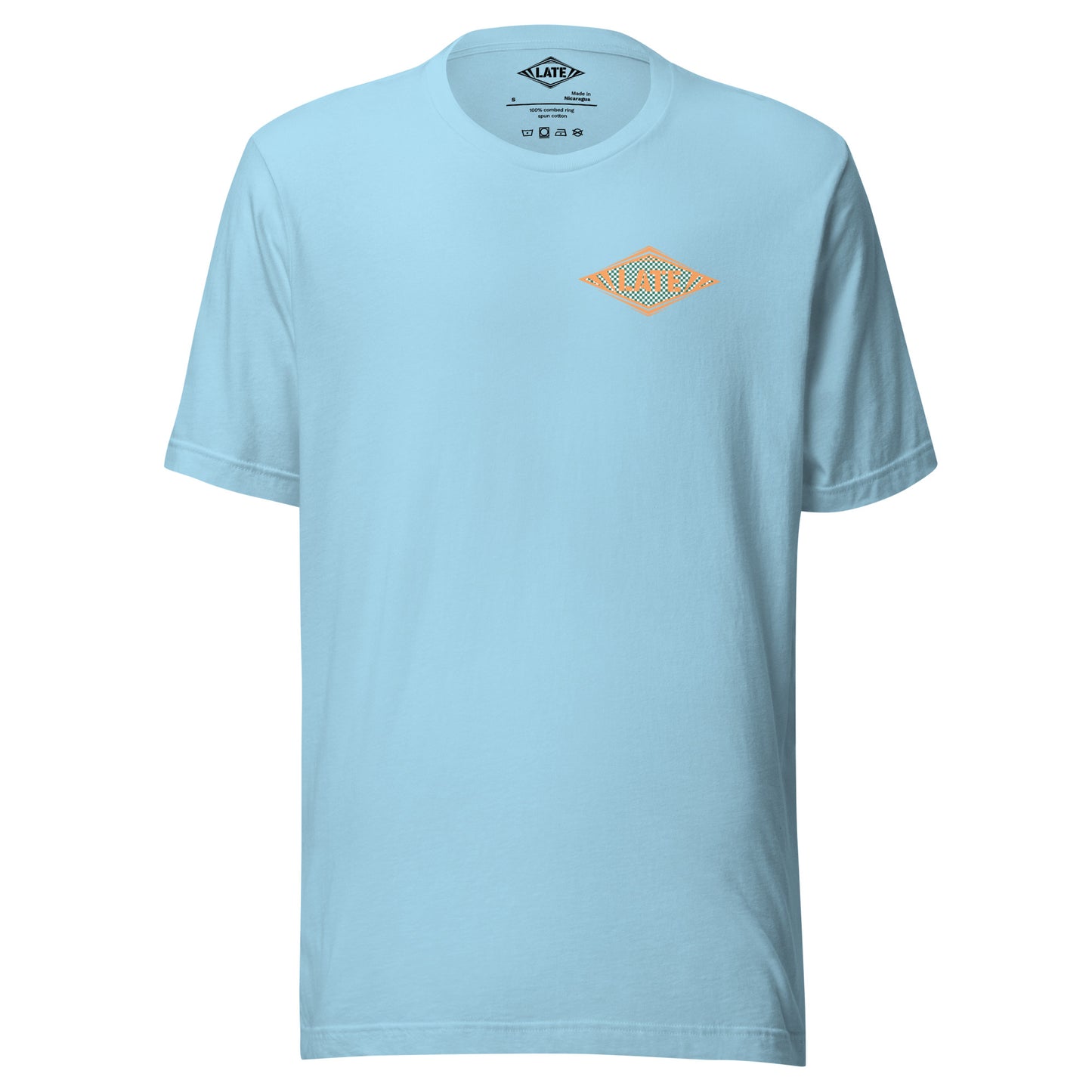 T-Shirt Shred It skateboard style Vans logo Late à carreaux. T-Shirt unisex de face couleur bleu océan