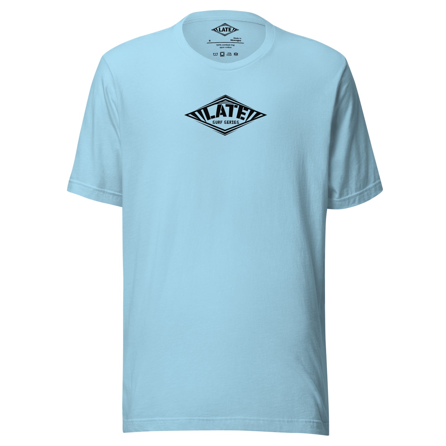 T-Shirt Take On The Elements style hurley texte surf series, et logo Late tshirt de face couleur bleu océan