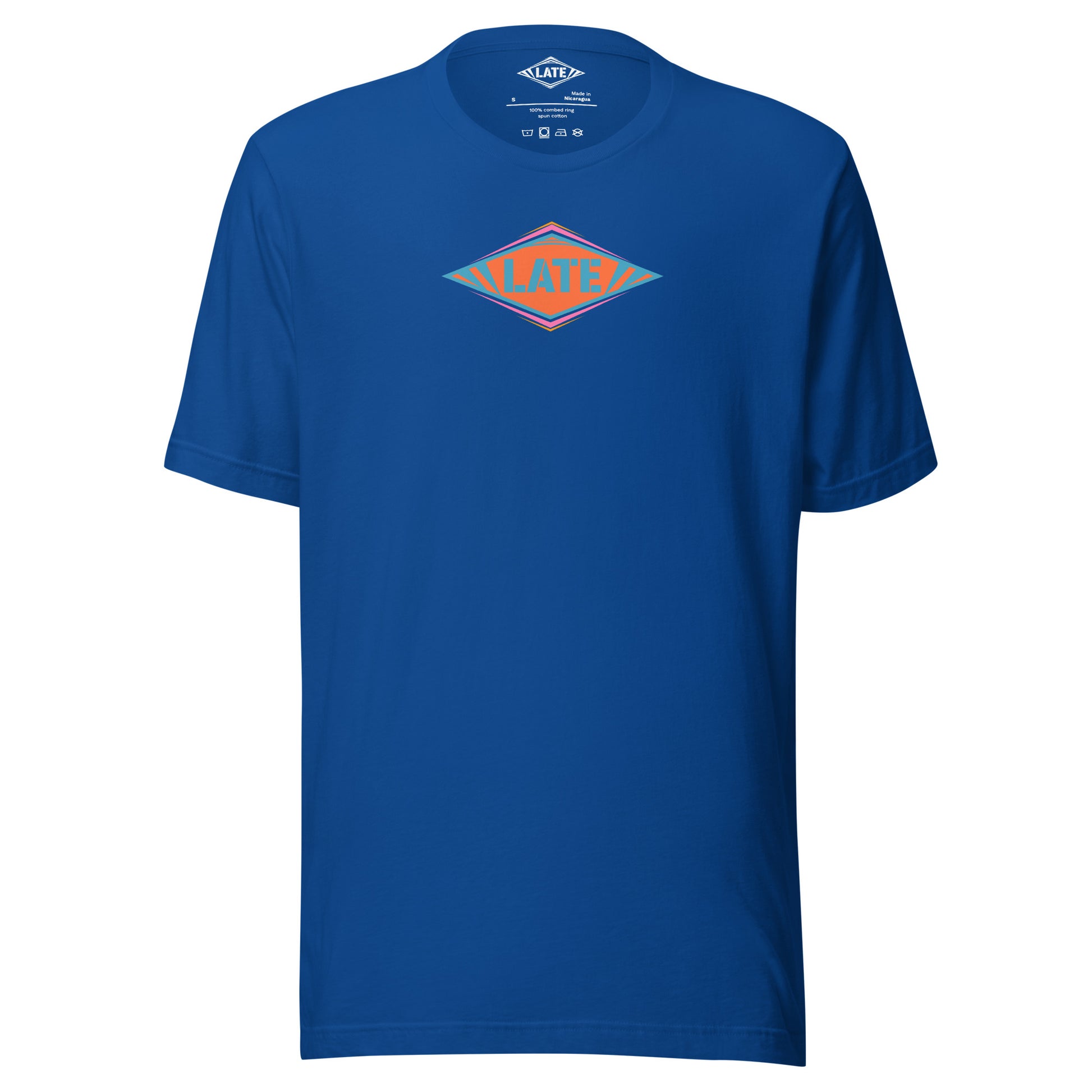 T-Shirt skateboard logo Late coloré bleu orange et violet, t-shirt unisex couleur bleu