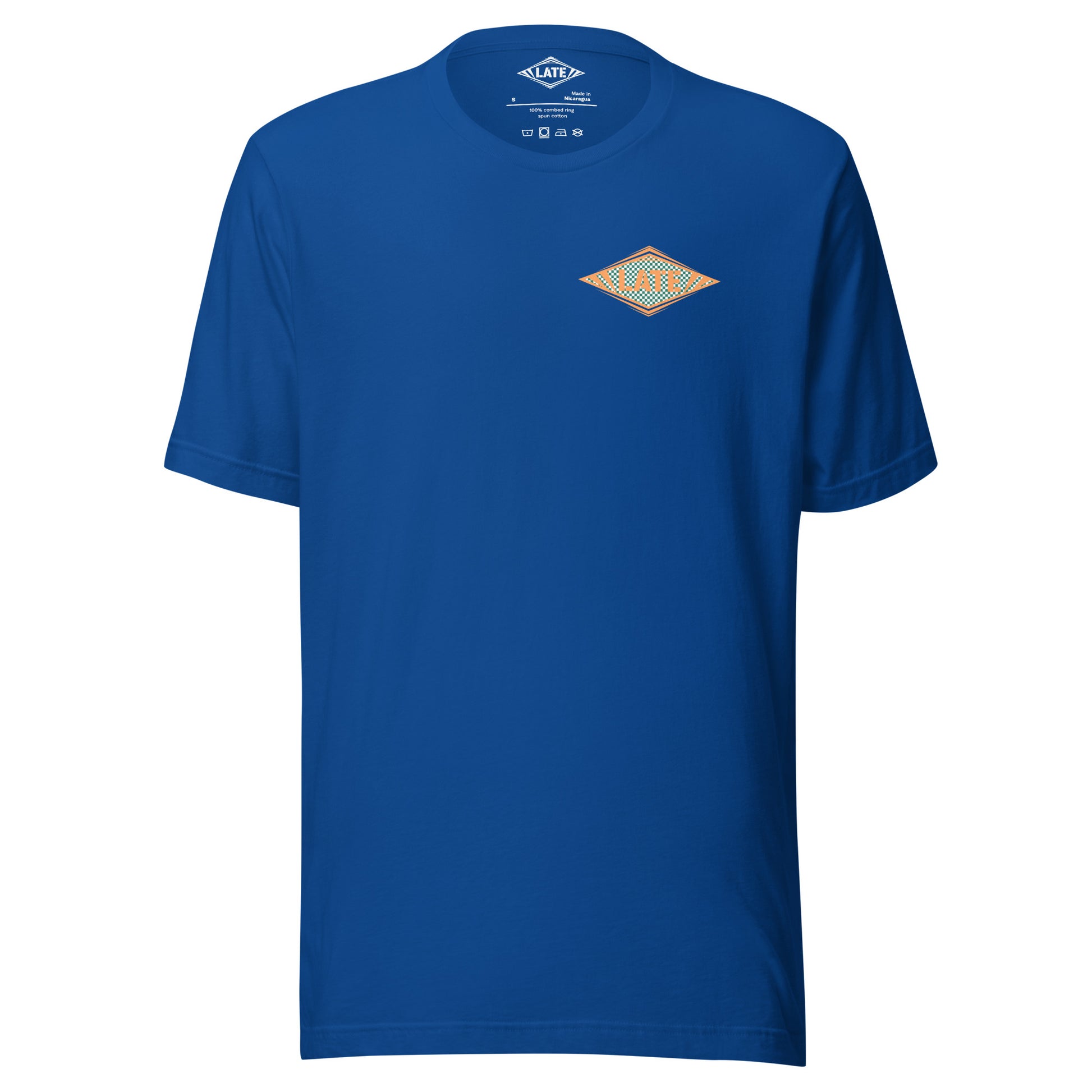T-Shirt Shred It skateboard style Vans logo Late à carreaux. T-Shirt unisex de face couleur bleu royal