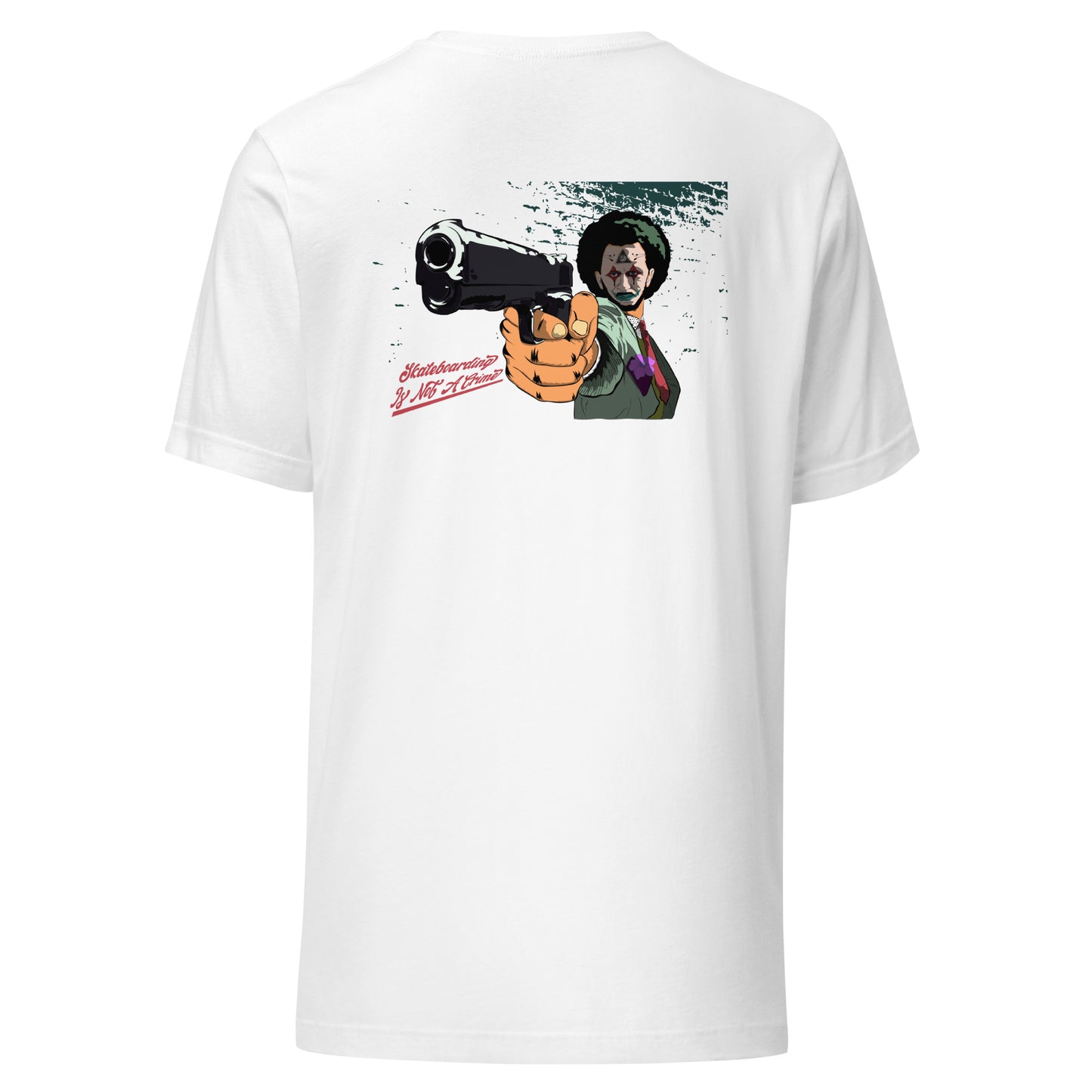 T-Shirt Skateboarding Is Not A Crime design joker dos tshirt couleur blanc