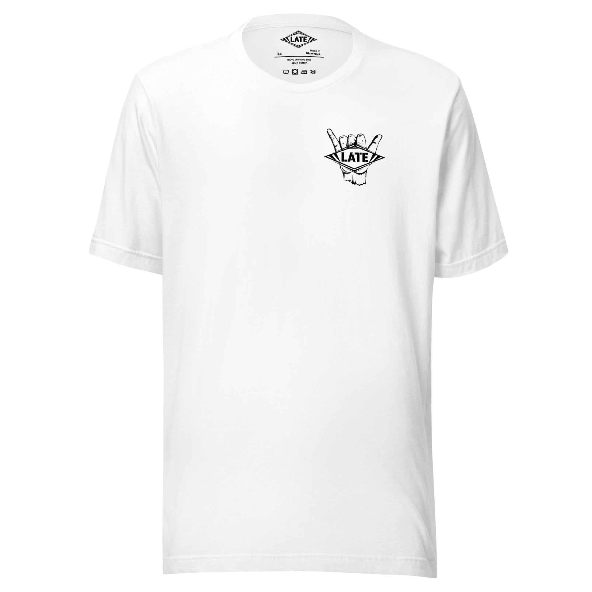 T-Shirt surfing main shaka avec le logo Late face avant t-shirt unisex couleur blanc